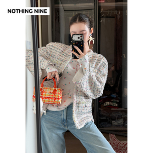 定制珠片粗花呢连帽夹棉外套帽子可拆卸 洛维塔 NOTHING NINE