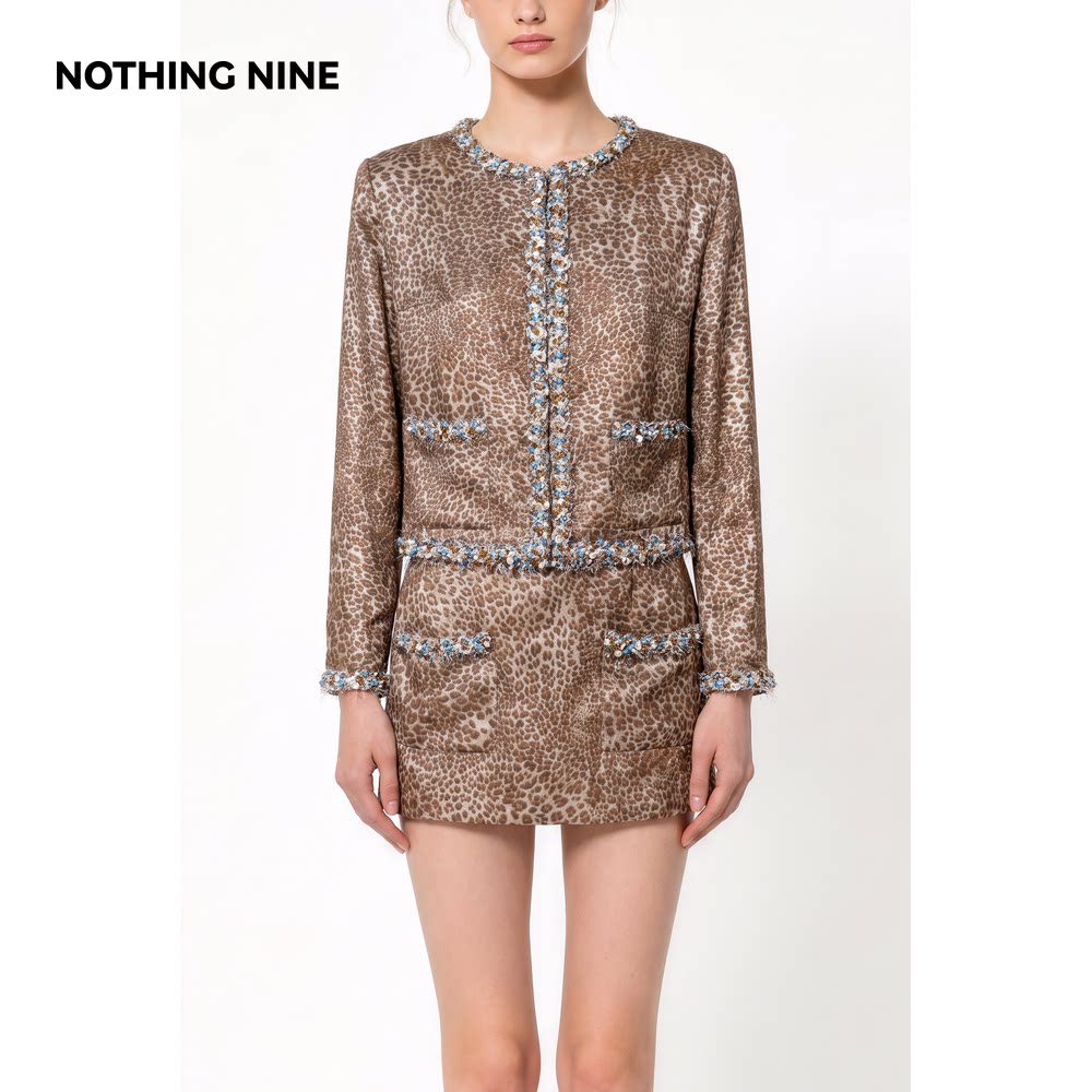 NOTHINGNINE 豹纹澜序蓝边亮片豹纹短外套
