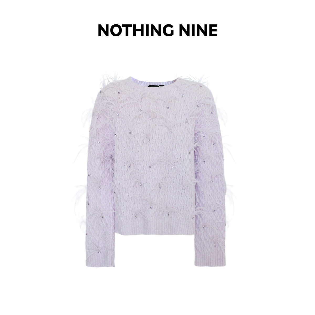 NOTHING NINE 香芋布丁手工钉钻羽毛款圆领毛衣