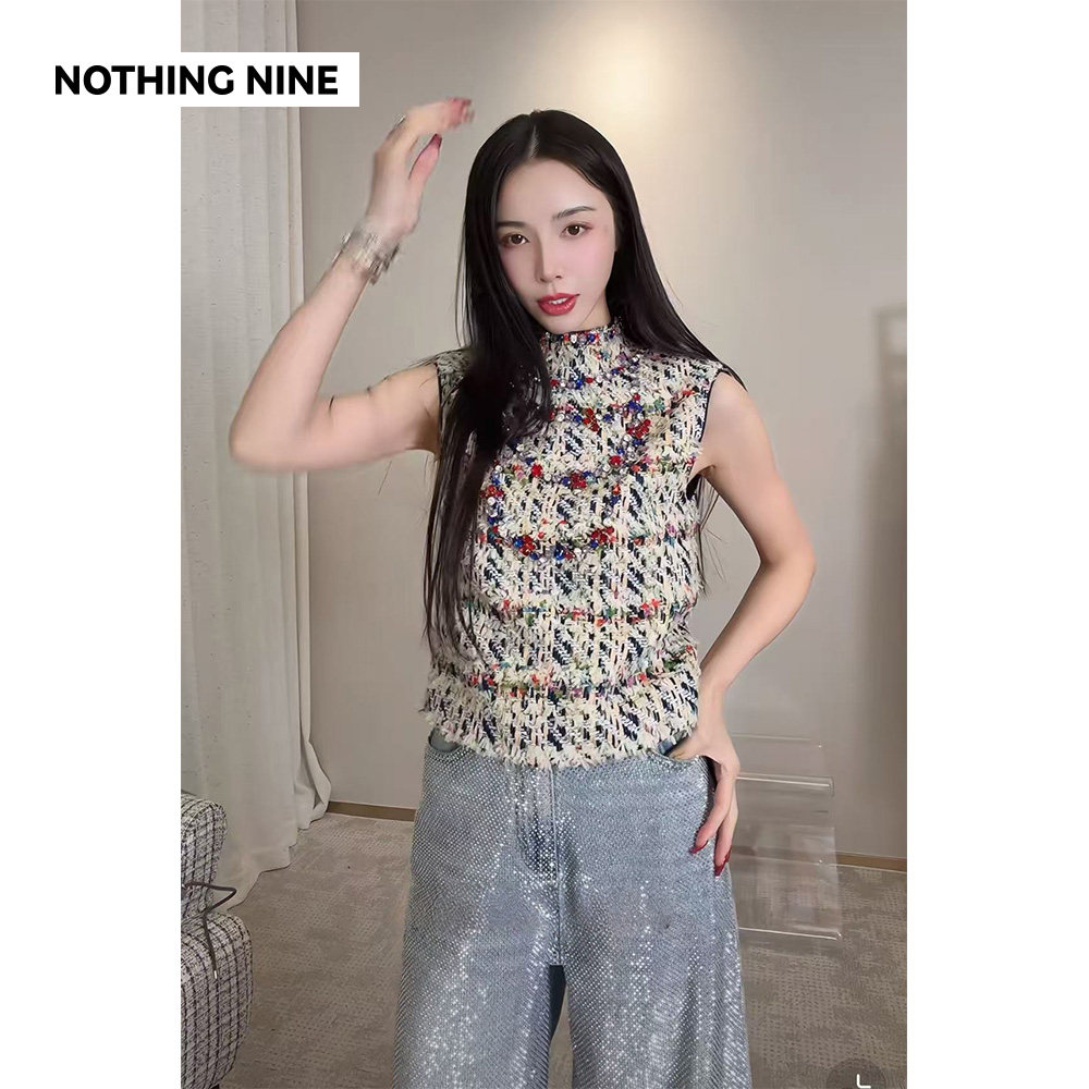 NOTHING NINE 繁花信笺重工手工钉珠水钻粗花呢马甲