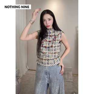 NOTHING 繁花信笺重工手工钉珠水钻粗花呢马甲 NINE