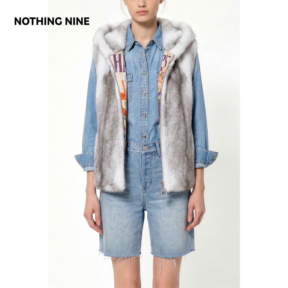 NOTHING NINE 琉云华貂 芬兰saga皇冠级真丝里衬马甲连帽十字貂
