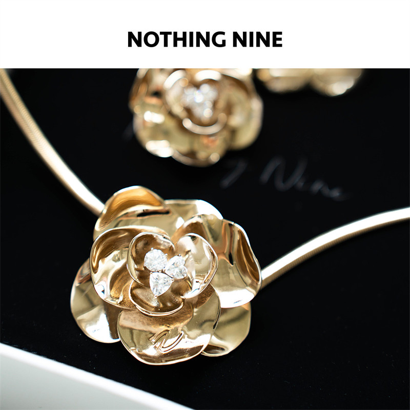 NOTHING NINE 浮光掠影花朵浅金色项链/耳夹