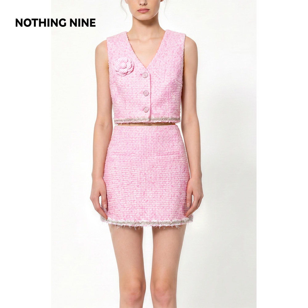 NOTHING NINE 桃汐花汀粗花呢套装上衣/半裙