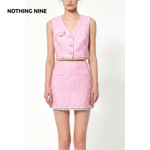 NOTHING NINE 桃汐花汀粗花呢套装上衣/半裙