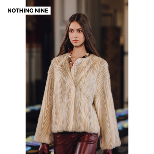 NOTHING NINE【巴黎秀款】奥斯陆雪织芬兰saga人字纹翻领水貂外套