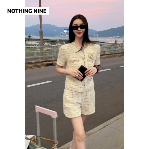 NOTHING NINE  素彩凝光意大利进口粗花呢套装上衣/短裤