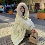 现货2025冬季新款90白鸭绒中长款毛领羽绒服137-5075-P335-控518，女装羽绒服，浙宝137