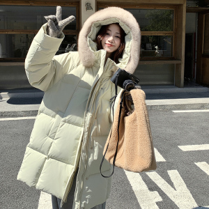 现货 2025冬新款90白鸭绒中长款毛领羽绒服 137-5065-P320-控498图片