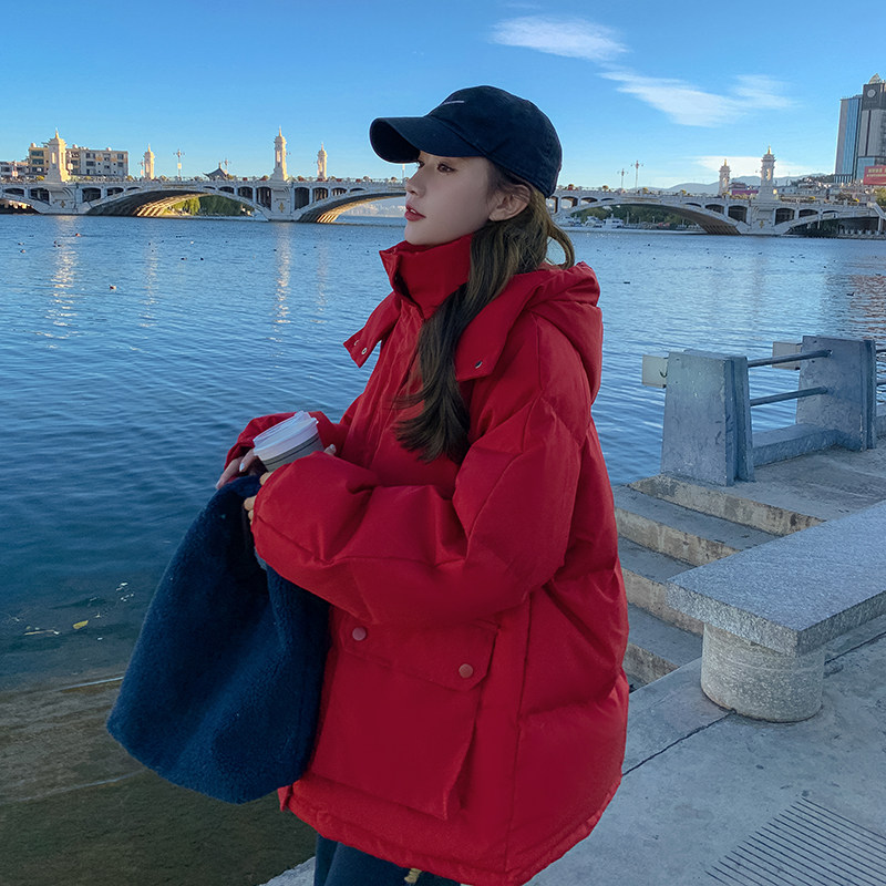 红色羽绒棉衣棉服女冬2025新款爆款宽松小个子面包服棉袄结婚外套,女装棉衣/棉服,浙宝137