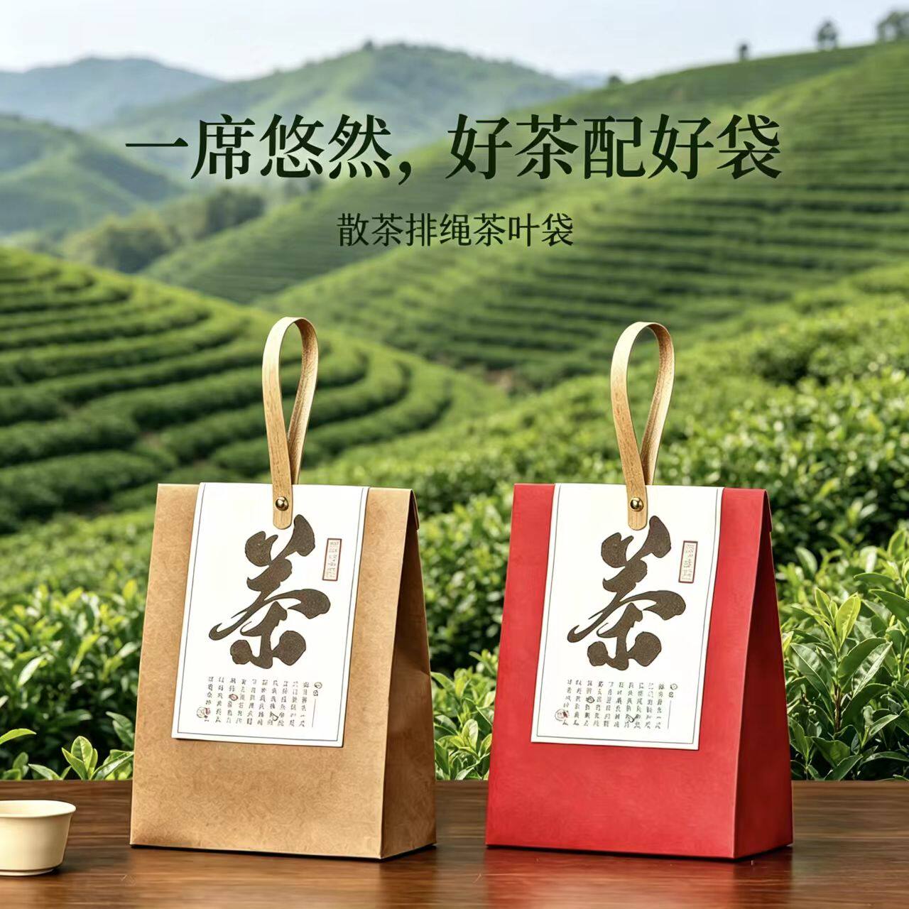 牛皮纸小号大号茶叶独立包装袋普洱红茶白茶绿茶手提袋散茶伴手礼