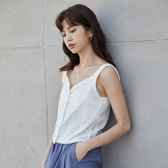 Real shooting summer new Korean sweet lace flower suspender V-neck short vest