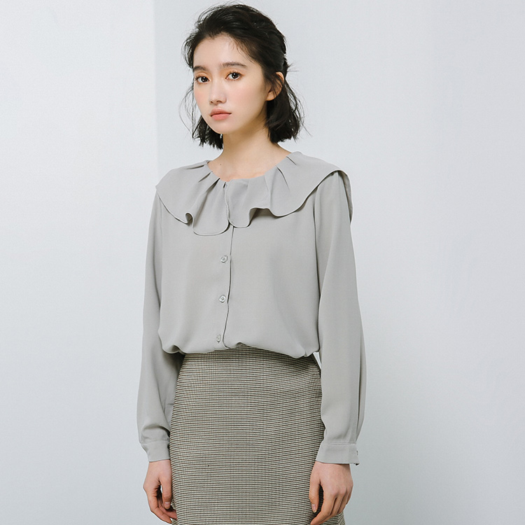 New spring small fresh lotus leaf Collar Chiffon shirt