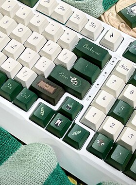 蛇院谜语清新主题键帽绿色白色热升华个性键盘帽客制化