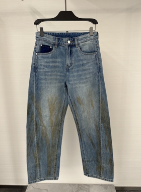 26春夏CAVALLI CLASS男裤水洗破洞个性裁剪字母浮雕提花牛仔裤