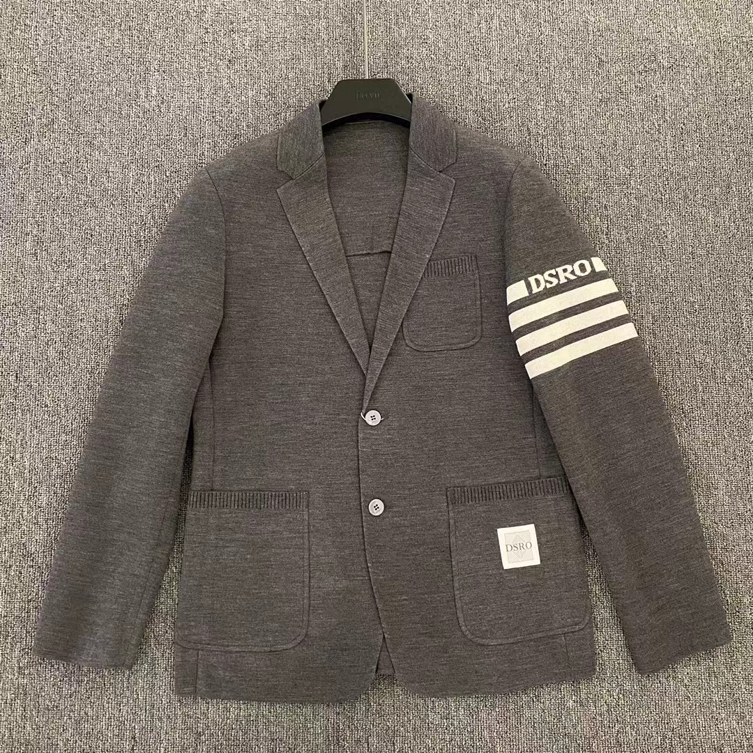 25秋冬DOSERMO男西服丹西摩时尚拼色袖臂四杠字母logo提花西服