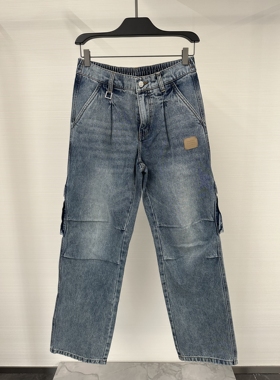 26春夏CAVALLI CLASS男牛仔裤水洗破洞字母logo贴布工装牛仔裤