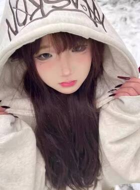 连帽卫衣女加绒加厚秋冬季高街潮牌男女情侣宽松刺绣洋气上衣帽衫