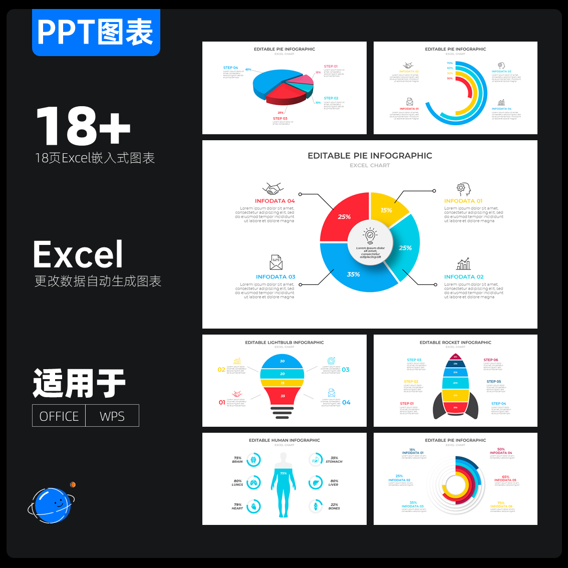 18页嵌入式图表ppt模板数据可视化修改数据图表自动更新嵌入excel