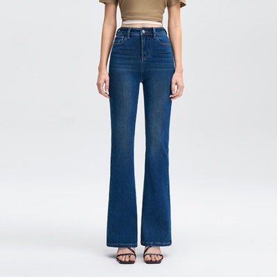 四面弹复古小个子微喇牛仔裤女