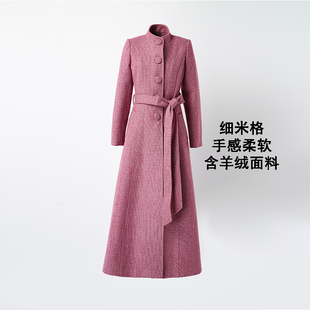 2025年新款冬季加厚粉色中长款百搭修身赫本毛呢呢子大衣外套女