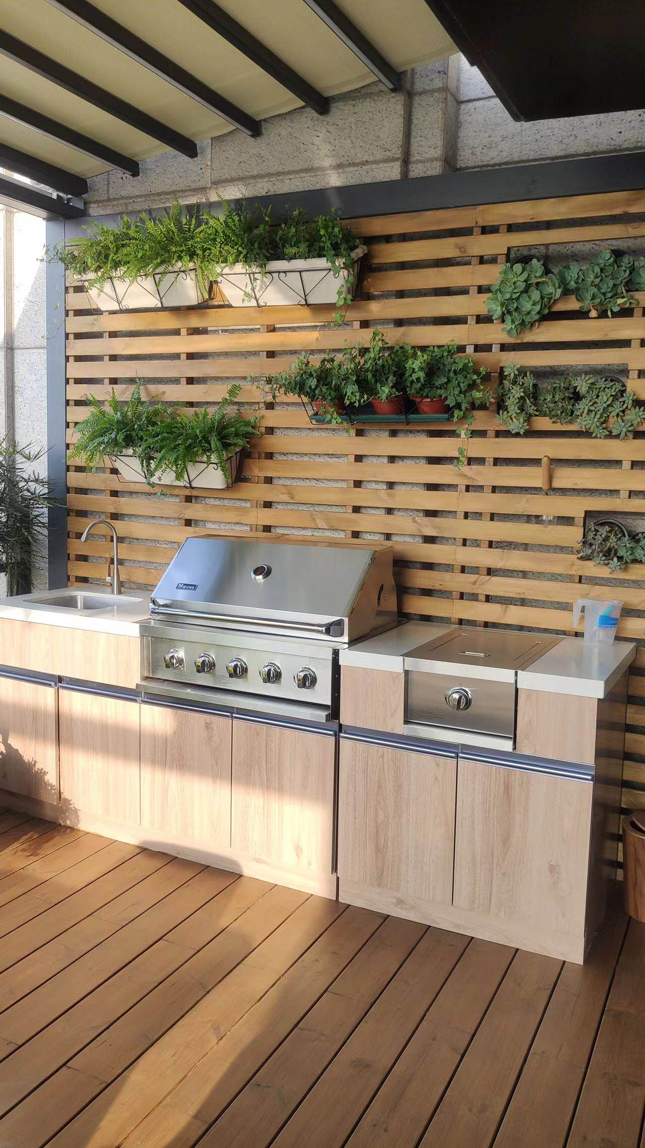 别墅户外烧烤炉家用气烤肉炉庭院烧烤台304不锈钢柜体大理石台面