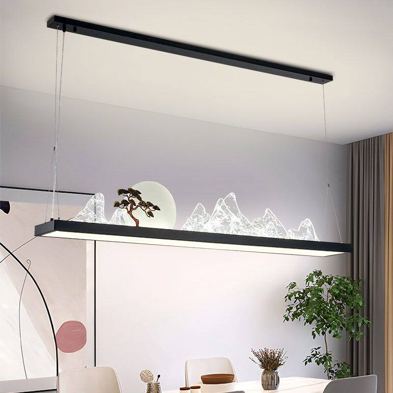 长方形中国风古典客厅设计师禅意茶室吧台简约新中式LED餐厅吊灯