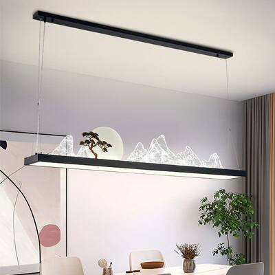 长方形中国风古典客厅设计师禅意茶室吧台简约新中式LED餐厅吊灯