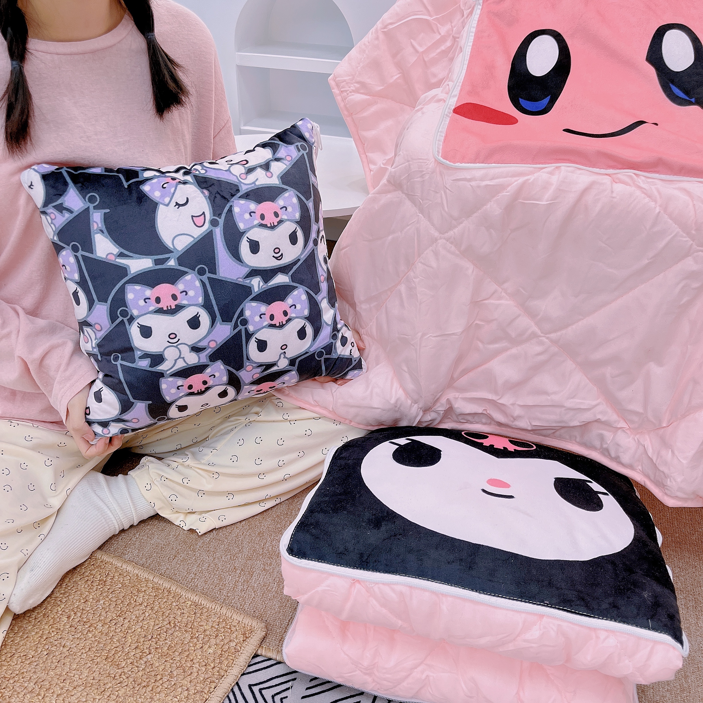 靠枕腰靠两用二合一抱枕被子车载办公室午睡靠垫毯子枕头可爱卡通