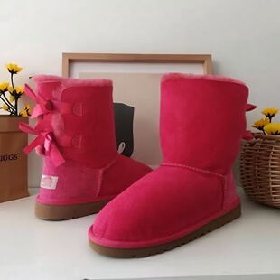 【秀履】U骥冬季大童版蝴蝶结羊皮毛一体中筒女靴雪地靴 38 特卖