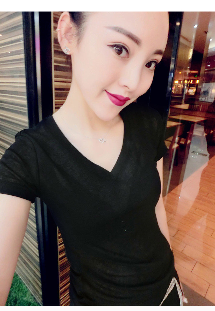 短袖韩版薄款V领冰丝女上衣