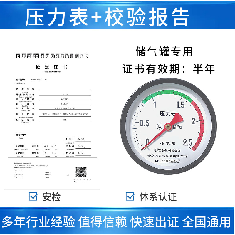 布莱迪轴向背接式储气罐压力表Y100Z彩色Y60Z*1.6mpa临东压力容器 - 实物图