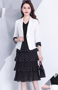 琦佳宜职业白领套装女装蛋糕裙春新款小西服外套+波点裙两件套