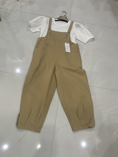 文艺范纯色全棉背带裤+棉T两件套女夏季新款宽松高腰显瘦学生套装