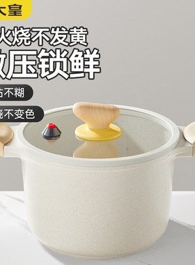 炊大皇大白微压汤锅不粘锅多功能家用双耳炖锅22cm加深电磁炉通用