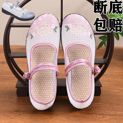绣花网面透气民族妈妈女鞋平底夏季鞋网鞋镂空汉服北京布鞋软底