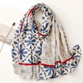 春夏新几何图案秋冬棉麻围巾柔软女士头巾时尚 百搭度假风沙滩披巾