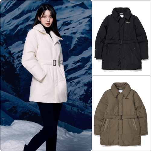 反季特价 韩国正品代购 EIDER 冬 女 收腰中长款鹅绒羽绒服