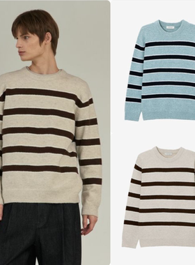 韩国正品代购Mind Bridge25冬 男士 条纹圆领针织衫MZKT7105