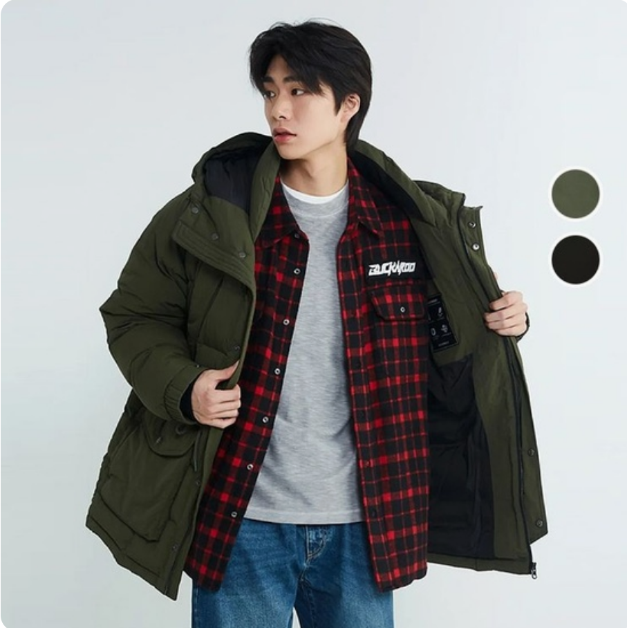 反季特价 韩国正品代购 BUCKAROO 24冬男款 保暖连帽工装羽绒服