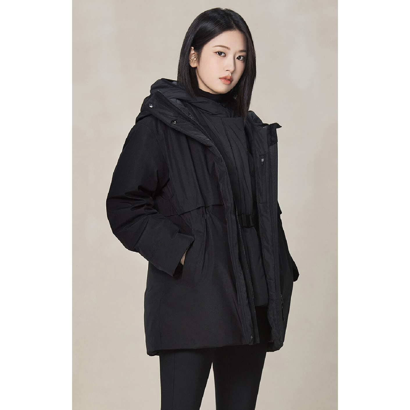 韩国正品代购 NEPA耐葩 24冬 女款 连帽中长款鹅绒羽绒服