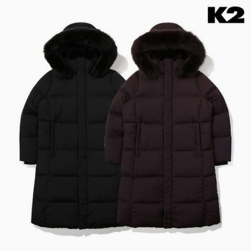 反季特价 韩国正品代购 K2 女 中长款鹅绒羽绒服狐狸毛领