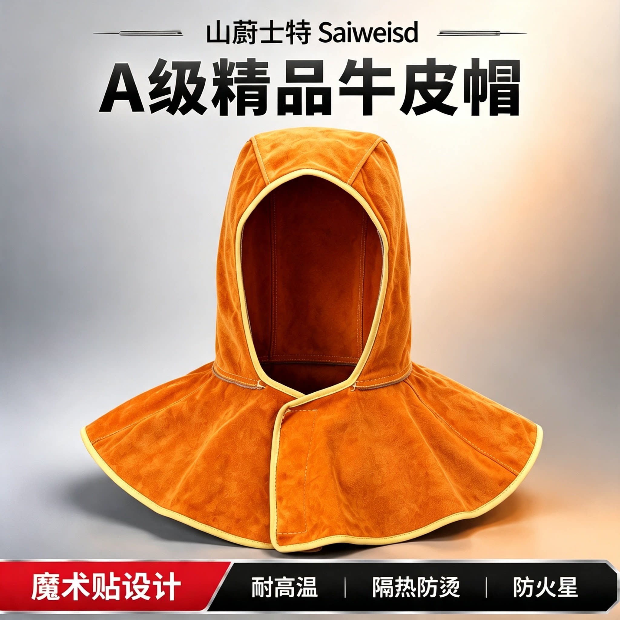 电焊牛皮披肩帽耐高温头套焊工帽图片