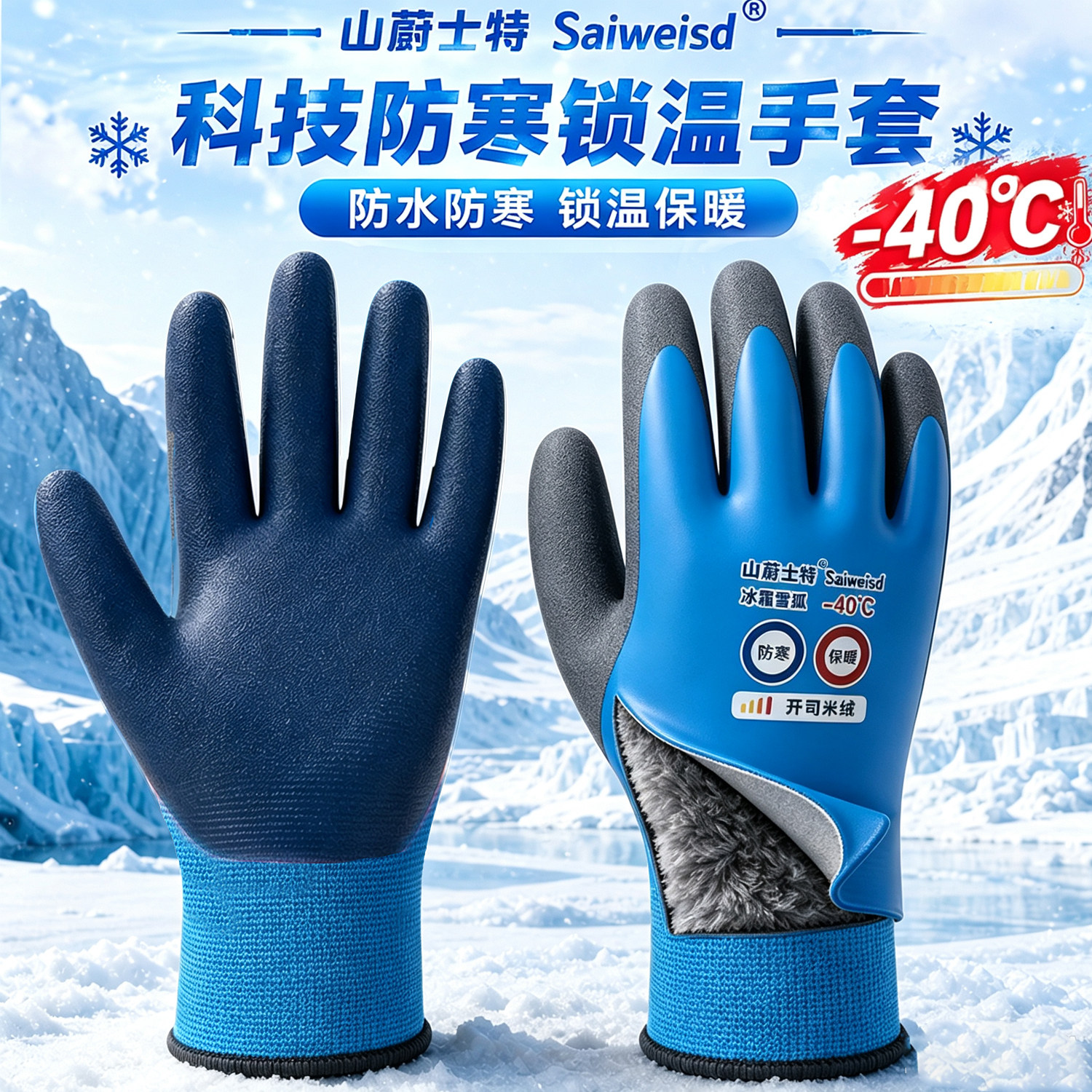冬季滑雪保暖手套加绒加厚