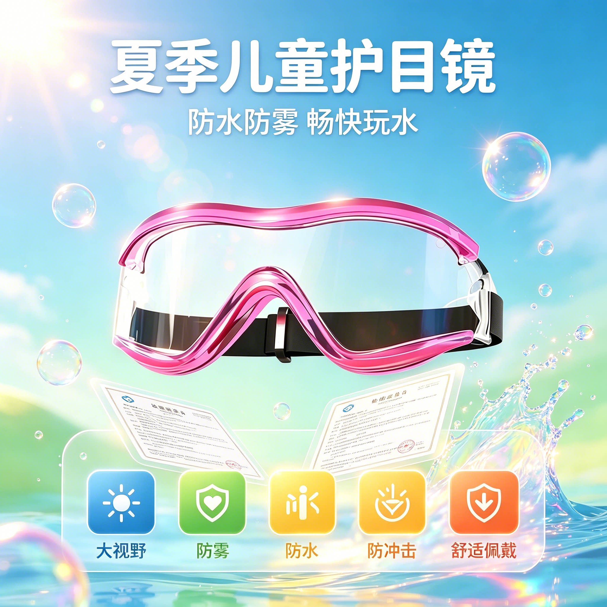 儿童漂流护目镜夏季防水可戴眼镜小朋友打水仗玩水装备高清防雾