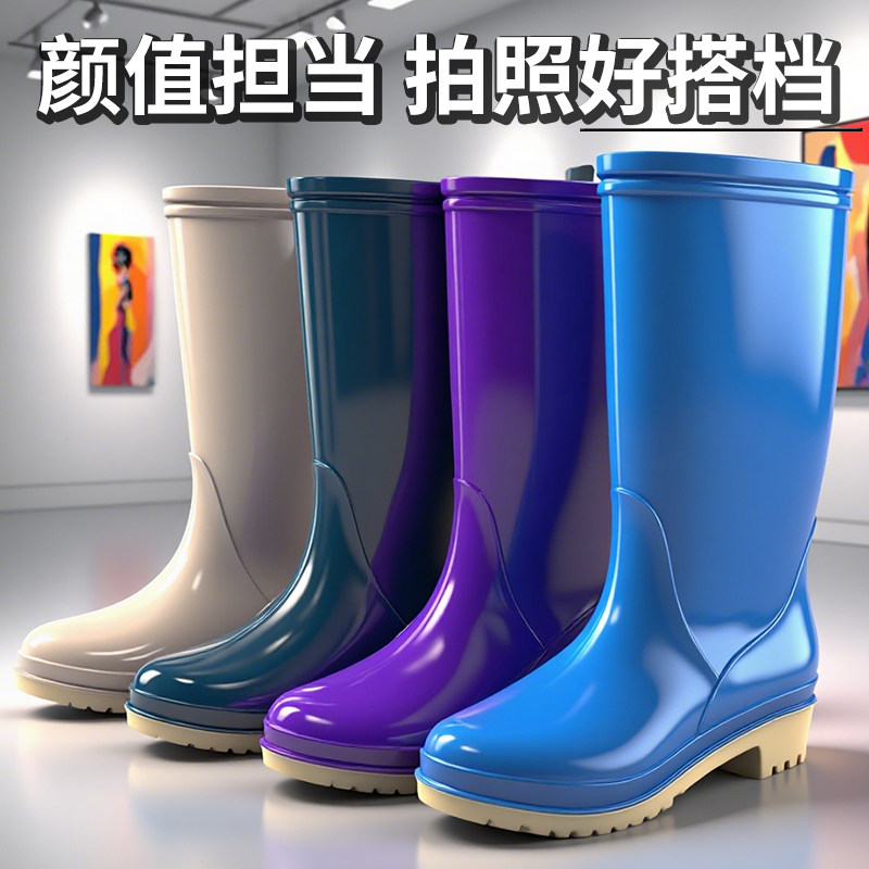 女士防水雨靴中高筒防滑新款洋气外穿赶海水鞋时尚网红高颜值雨鞋