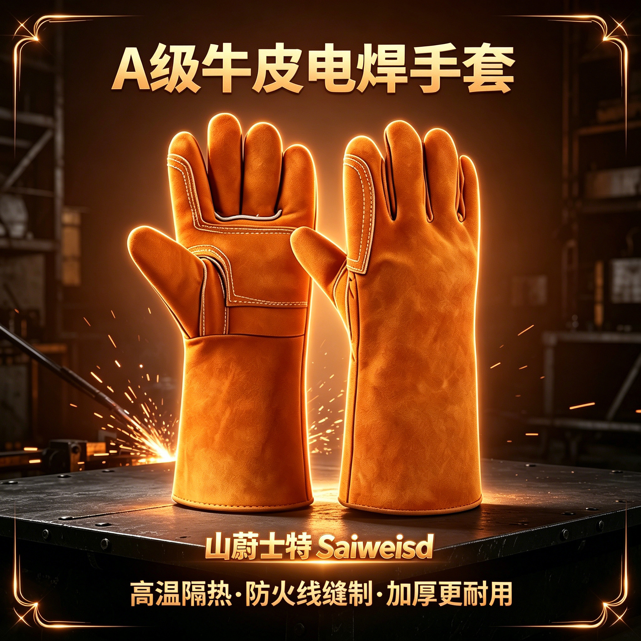 牛皮电焊手套隔热防烫焊工专用柔软耐高温加长加厚焊接防护手套