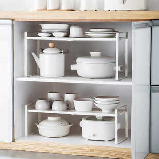 可伸缩厨房置物架橱柜柜内分层架柜子隔板多层锅架调料碗碟收纳架