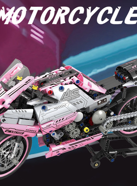 宝马M1000RR摩托车积木机车粉色模型男孩礼物拼装玩具