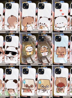 新款钢化玻璃一二布布情侣手机壳卡通任意机型定制适用苹果16/15/14/113promax华为荣耀小米vivoiqooOPPO一加